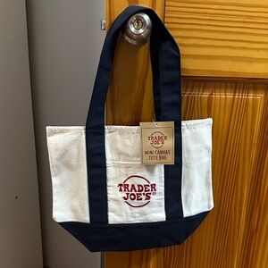 Trader Joe's Mini Canvas Tote Bag Navy Blue and White